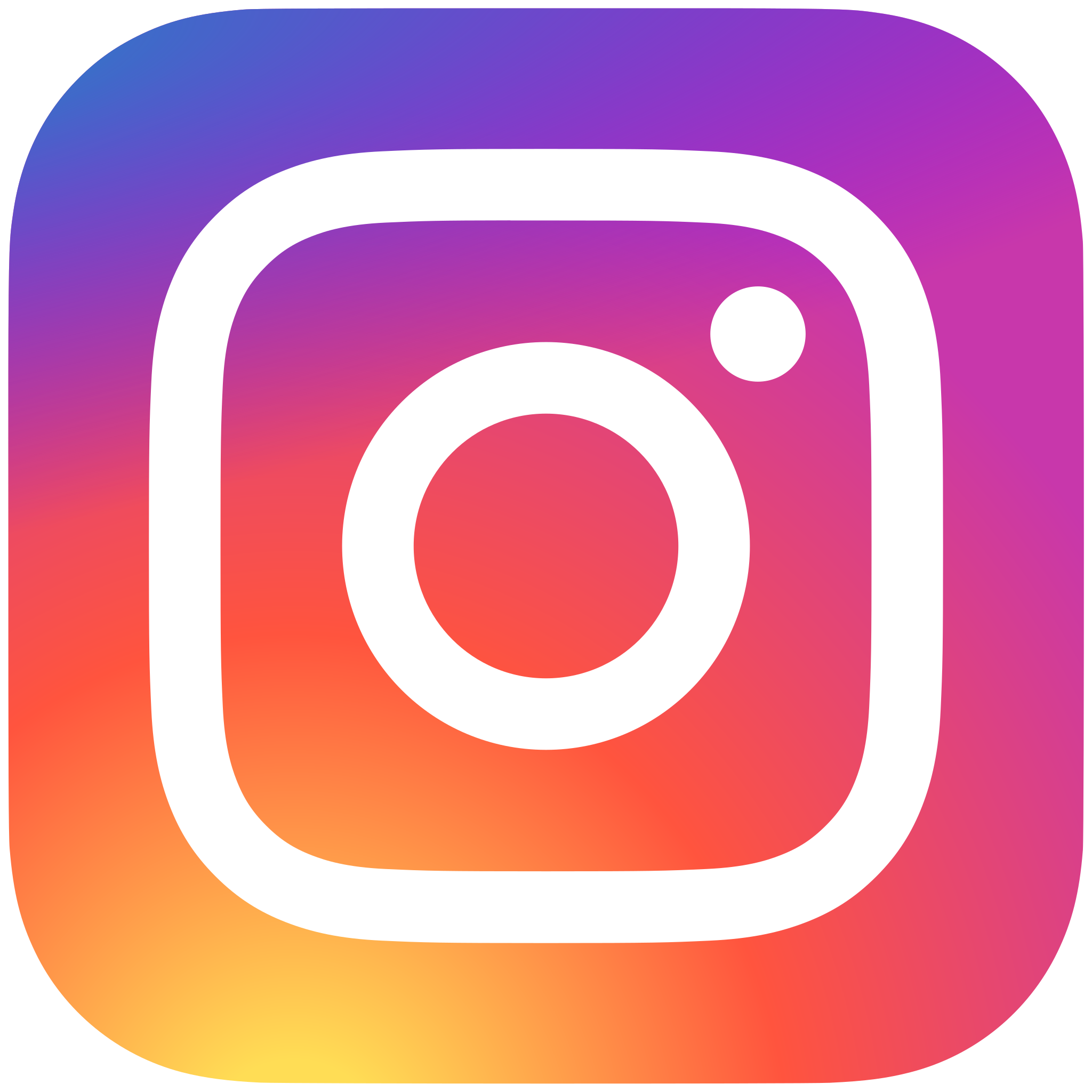 Logo do Instagram: ícone quadrado com cantos arredondados em gradiente de roxo, rosa, laranja e amarelo, contendo o contorno branco estilizado de uma câmera com lente central e círculo no canto superior direito.